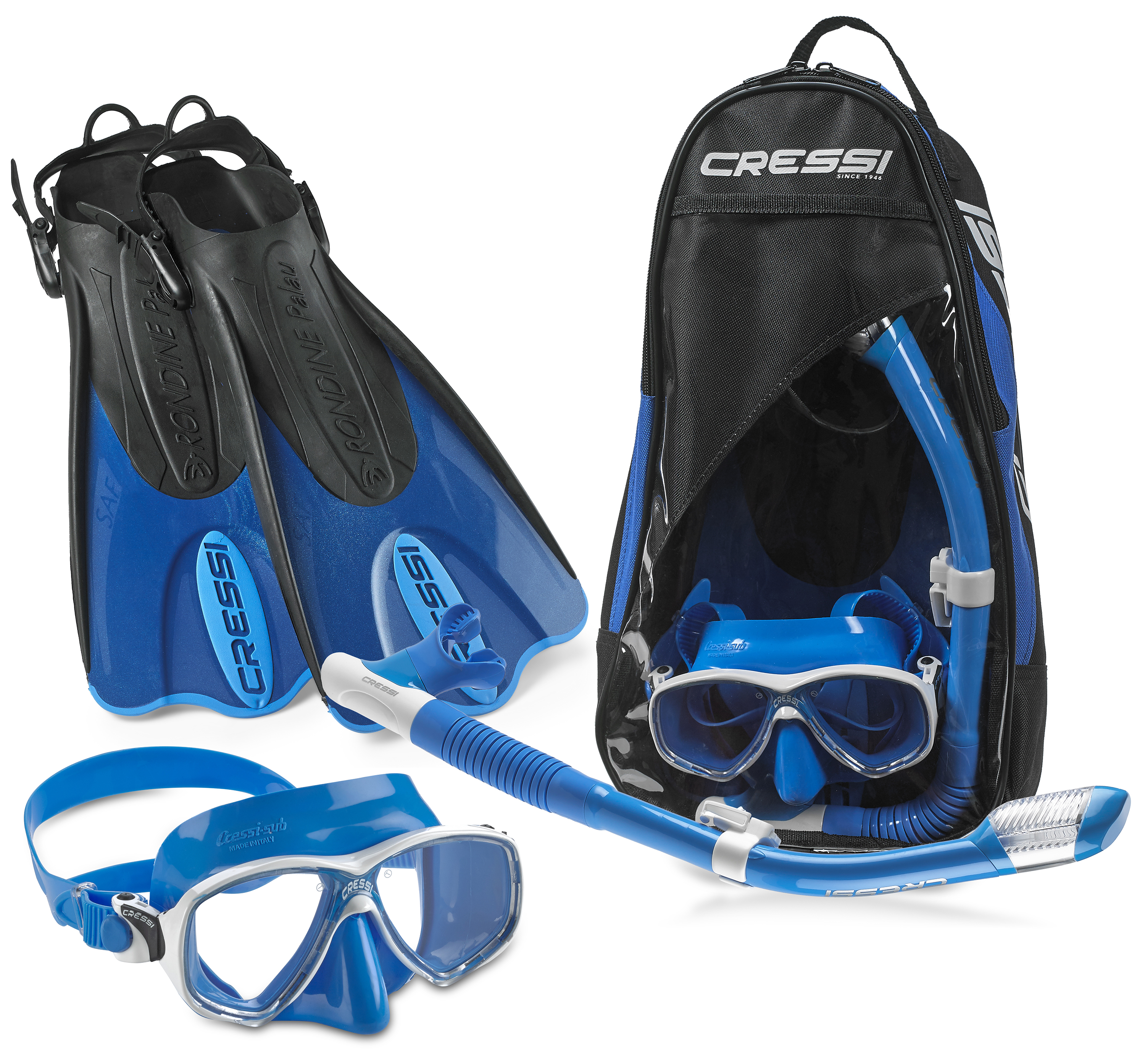 Cressi Palau Mask Fin Snorkel Set with Snorkeling Gear Bag 