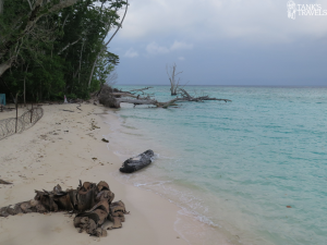 Gorgeous. White sand. Turquoise water. That’s barbed wire on the left. No pics of the soldiers. Feared they might shoot me! 